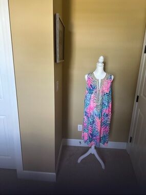 Lilly Pulitzer Pink & Blue Tropical Print Sleeveless Dress